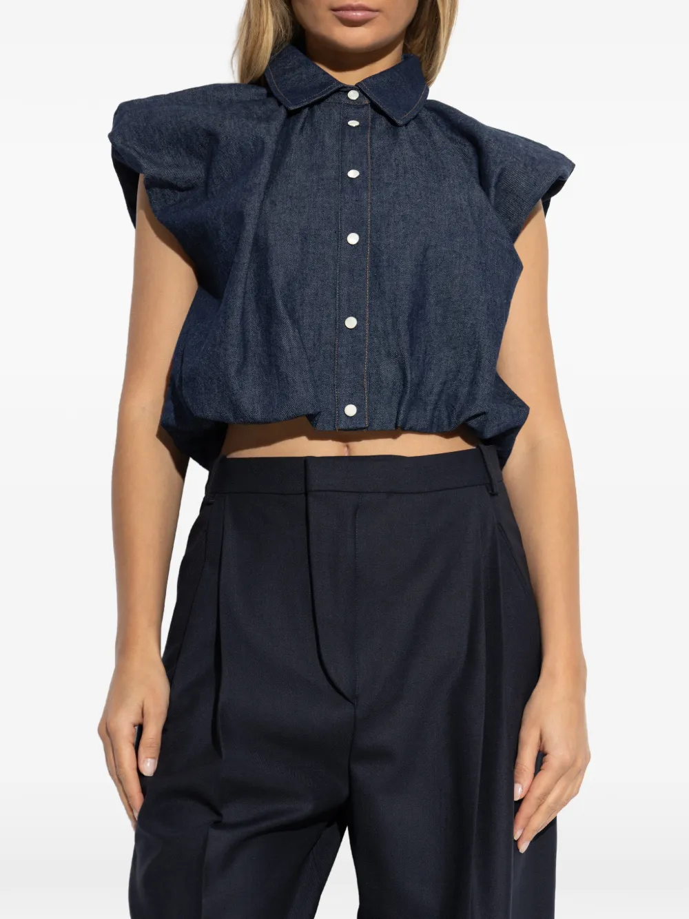  Frame Collared Sleeveless Shirt - Blue 