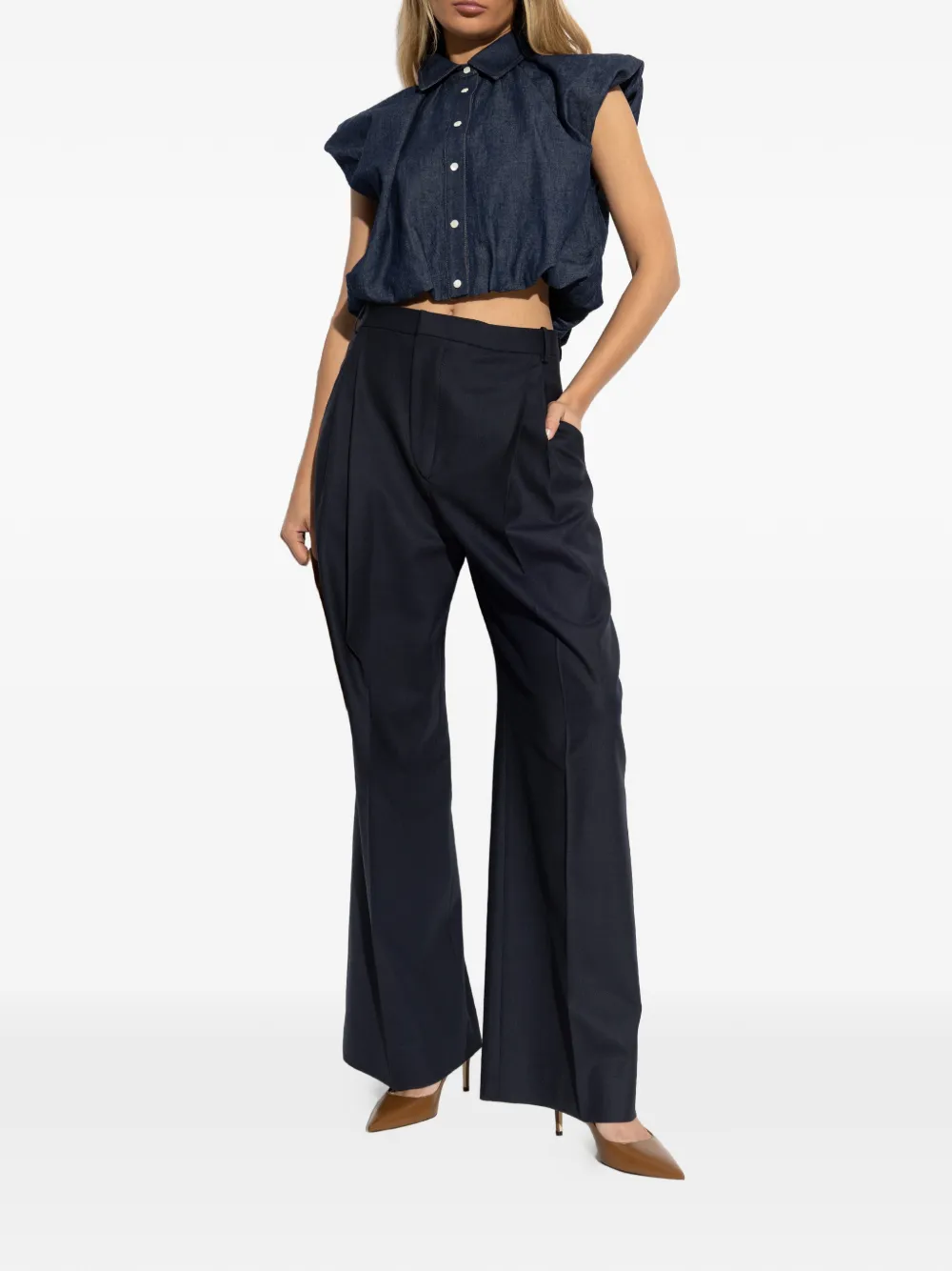 FRAME Mouwloze blouse met kraag - Blauw