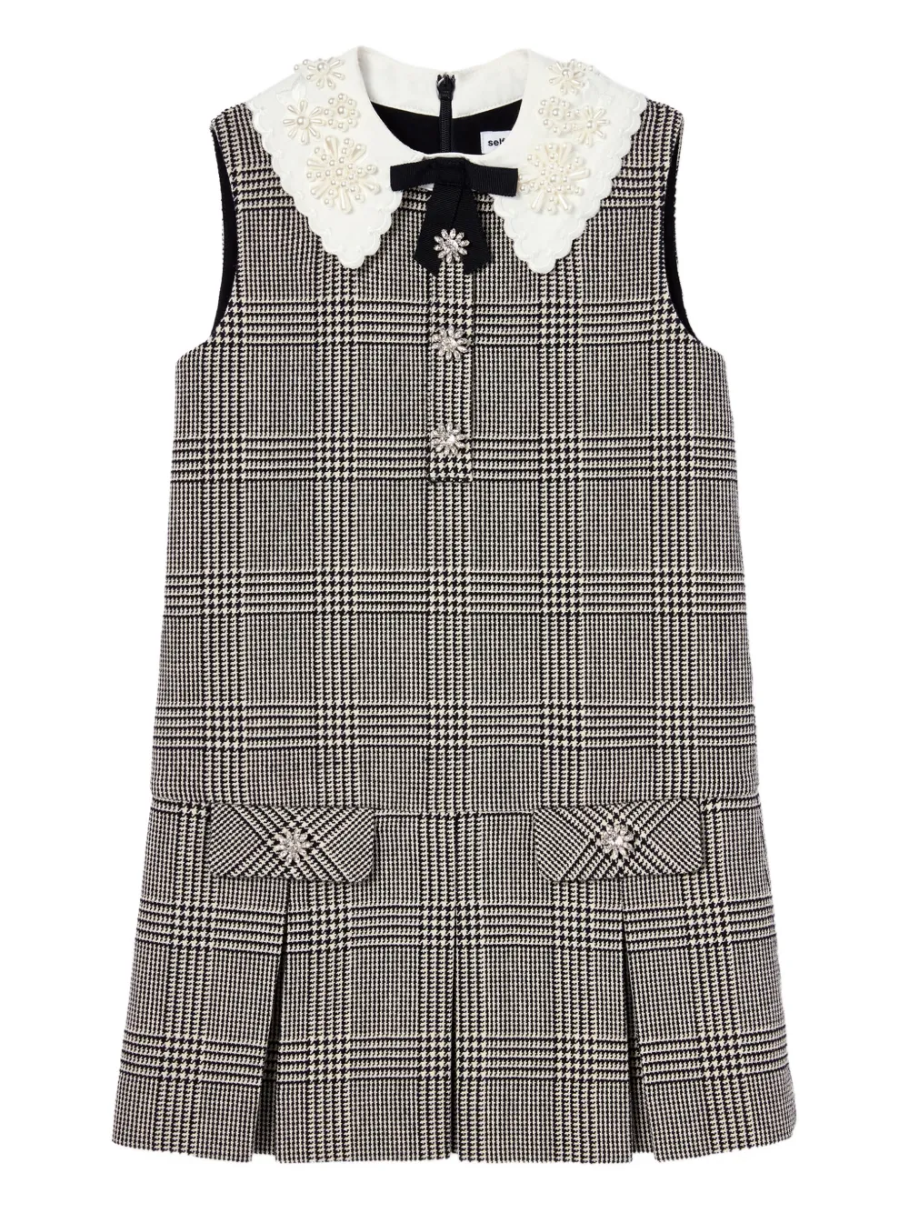 Self-Portrait Kids checked bow-appliqué dress - Nero