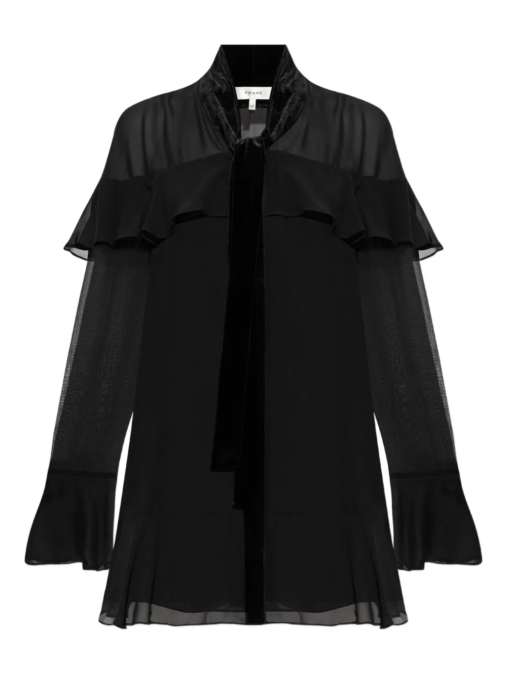 FRAME ruffled-details tie-neck dress - Black