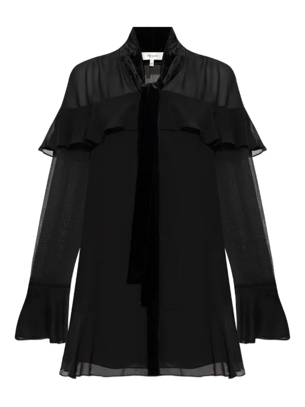 Frame Ruffled-details Tie-neck Dress in Black