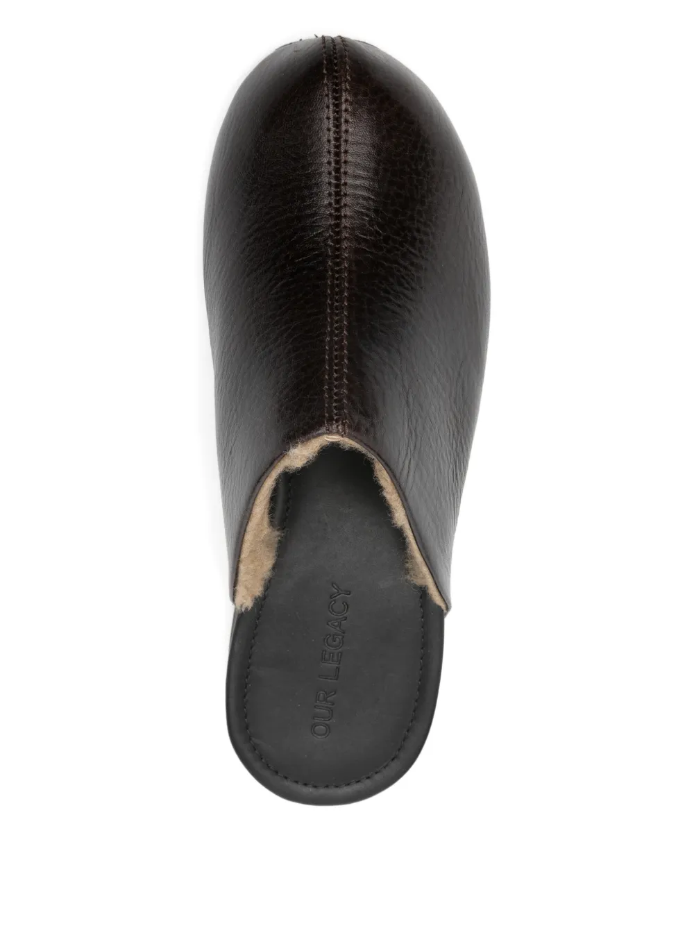 OUR LEGACY Naoto handgeslepen muiltjes met metalen stiksel Bruin