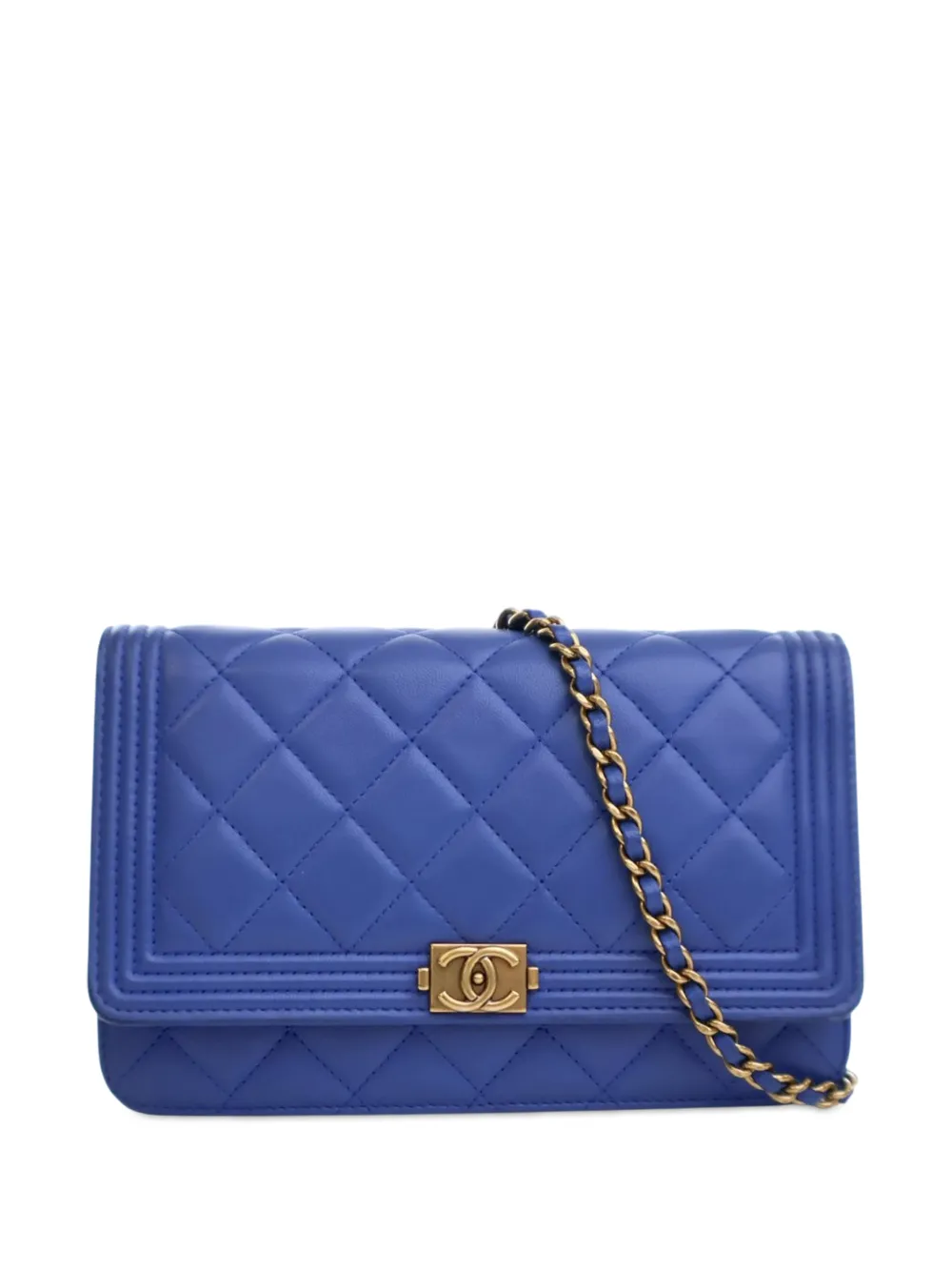 CHANEL Pre-Owned Borsa a spalla Boy in pelle di agnello trapuntata con catena 2015-2016 - Blu