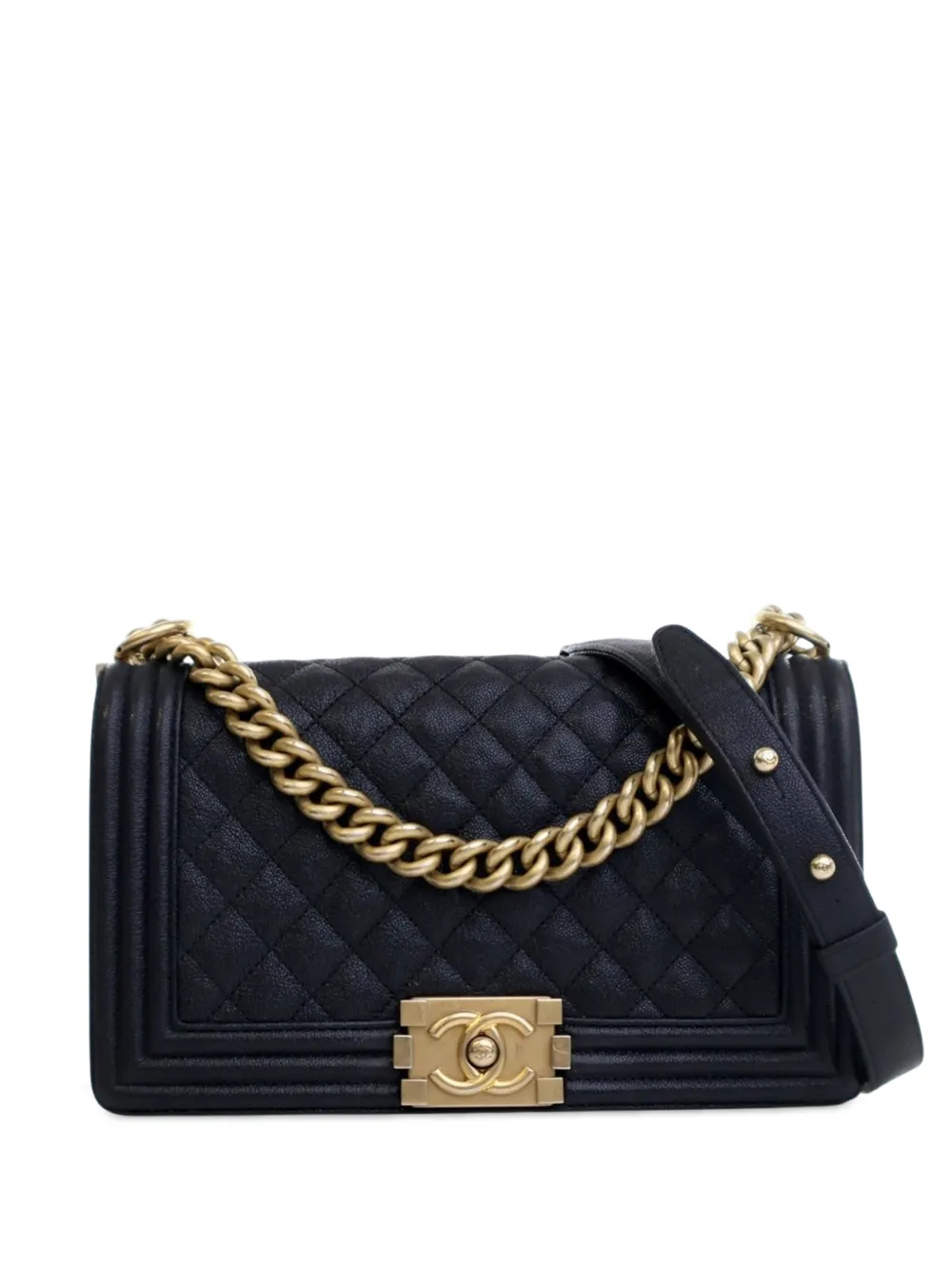 CHANEL Pre-Owned Borsa a tracolla Boy media in pelle Caviar trapuntata effetto invecchiato 2018-2019 - Blu