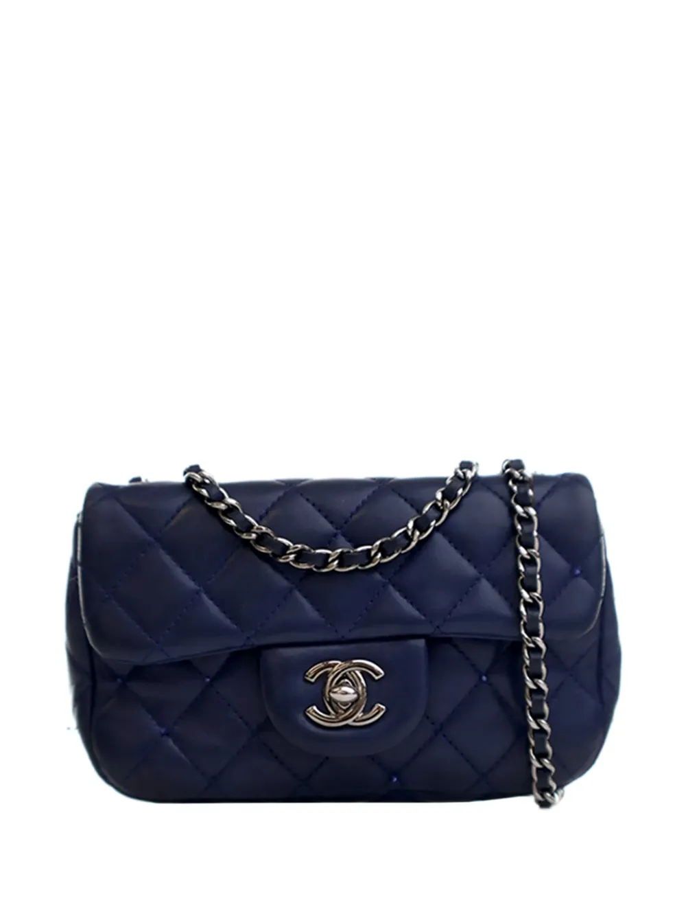 CHANEL Pre-Owned Borsa a tracolla Rectangular Classic in pelle di agnello con cristalli e battente 2012-2013 - Blu
