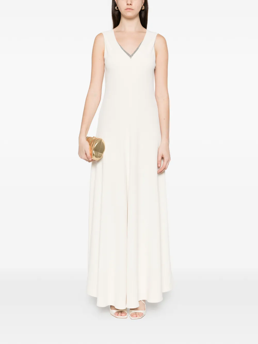 Brunello Cucinelli Mouwloze maxi-jurk met V-hals - Beige