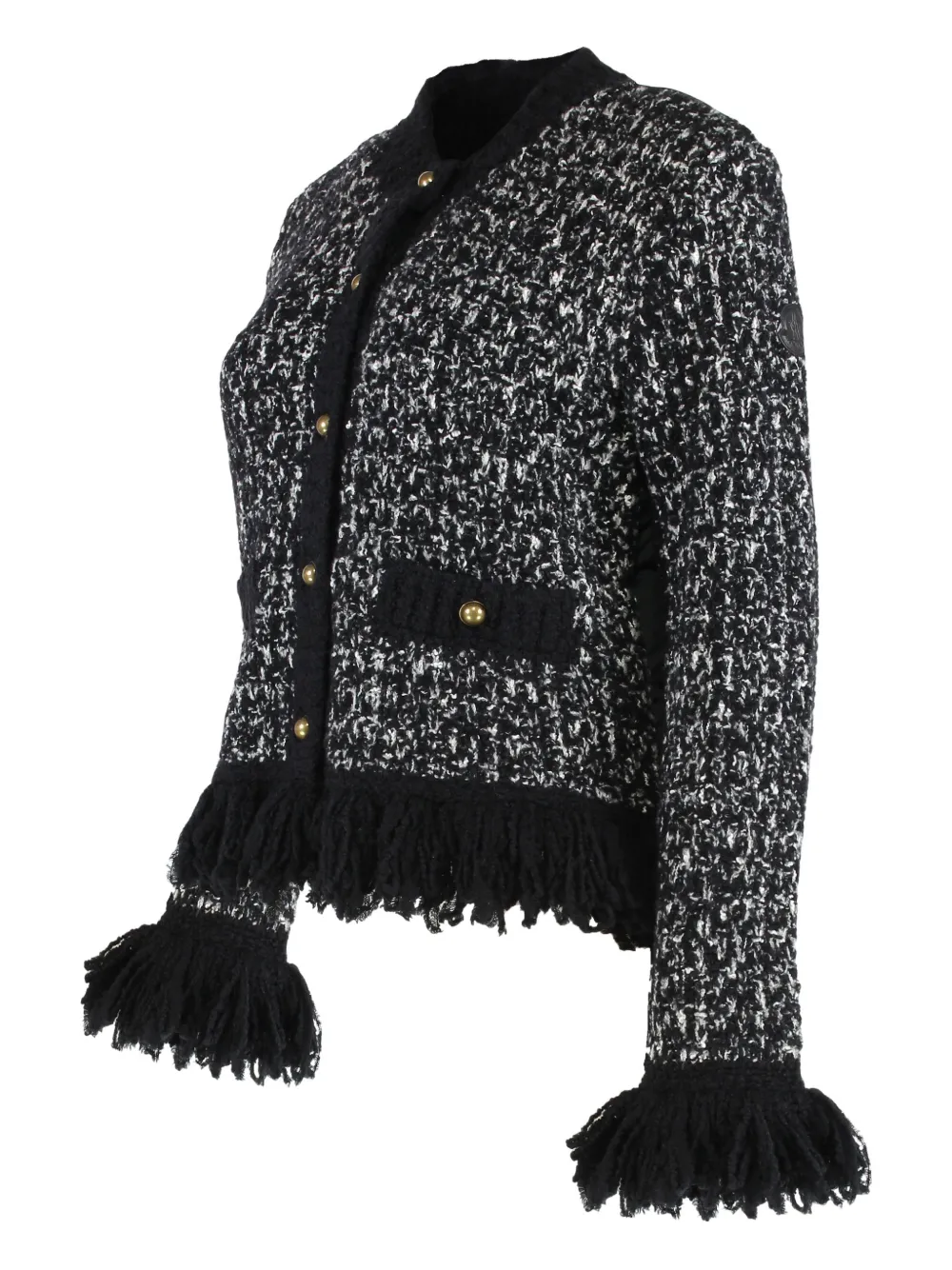  Moncler Fringe-trim Tweed Jacket - Black 