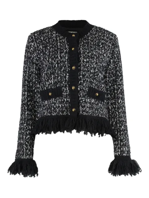 Moncler fringe-trim tweed jacket