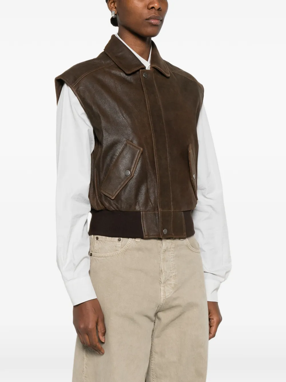  Haikure Val Leather Gilet - Brown 