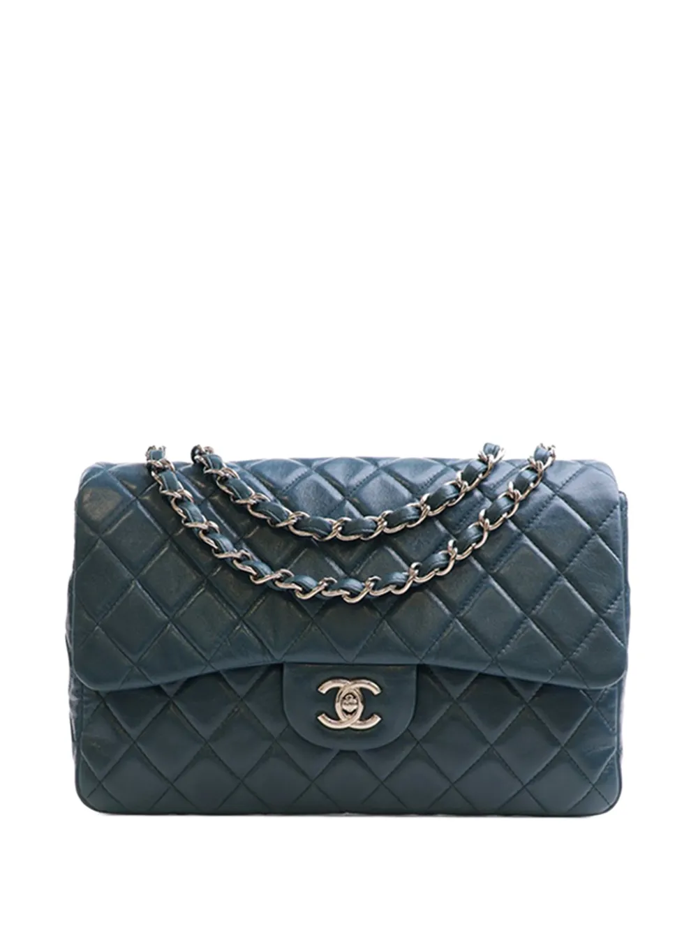 CHANEL Pre-Owned Borsa a spalla Classic Jumbo in pelle di agnello con battente singolo 2008-2009 - Blu