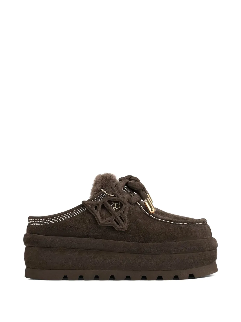 NAKED WOLFE fur-trim platform mules Bruin