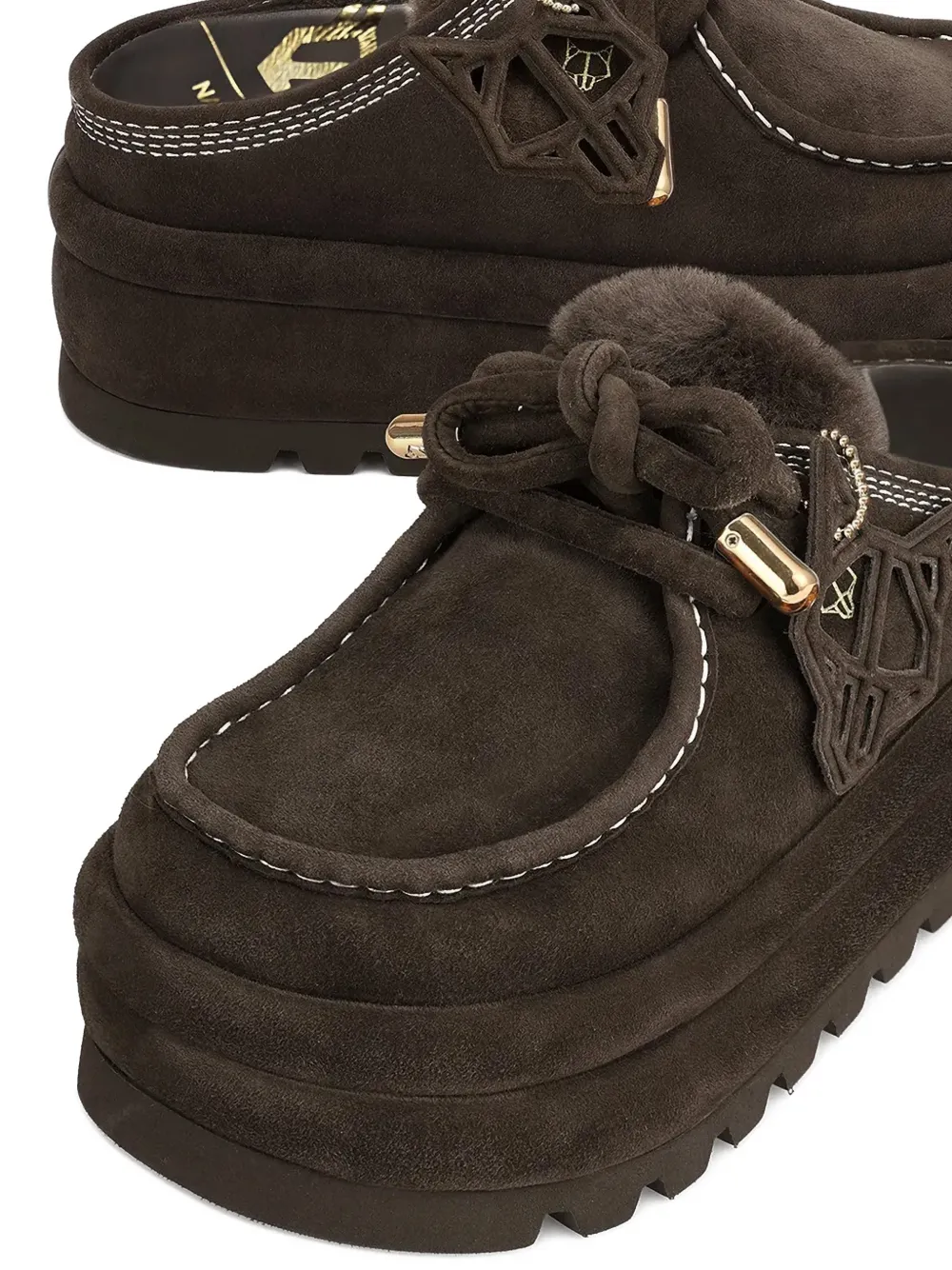 NAKED WOLFE fur-trim platform mules Bruin