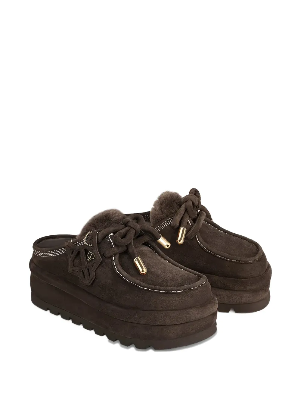 NAKED WOLFE fur-trim platform mules Bruin