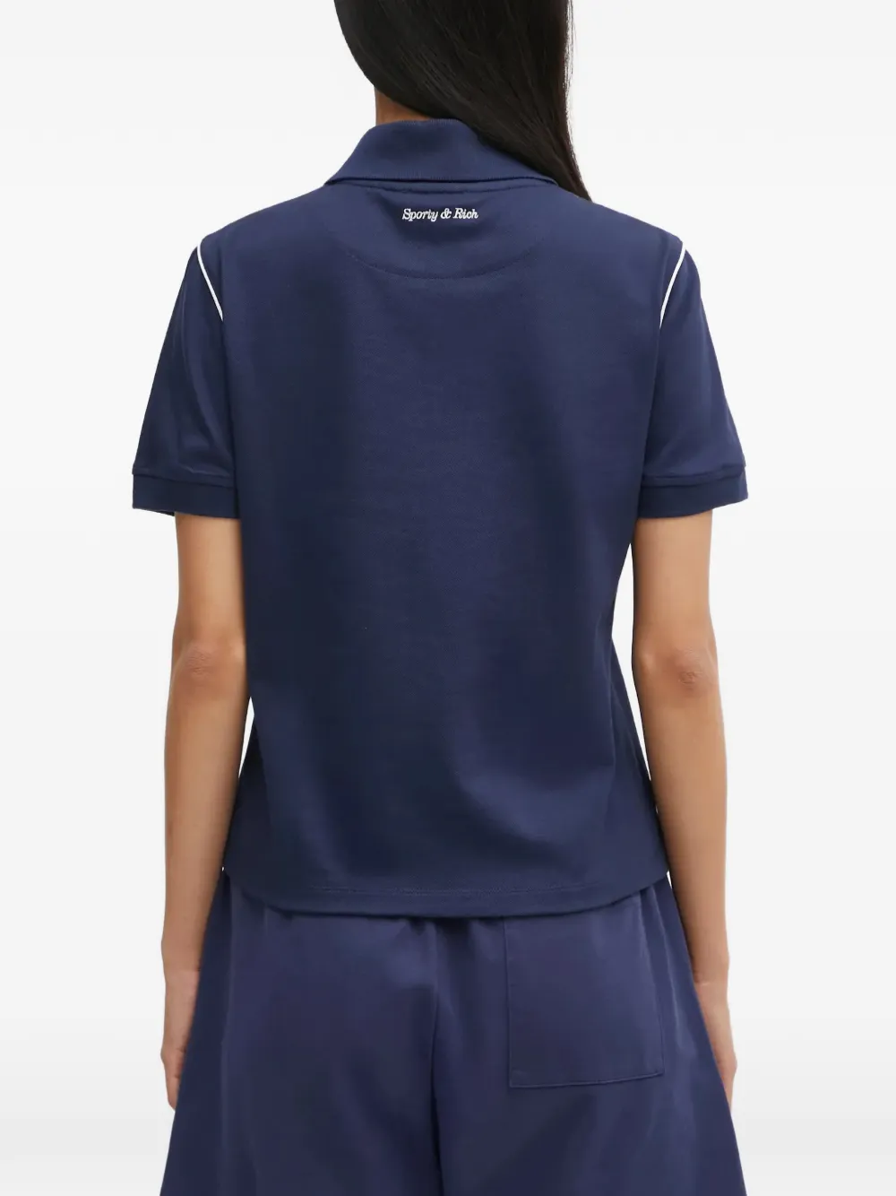 Sporty & Rich Hotel Eden Roc poloshirt met logo en korte mouwen Blauw