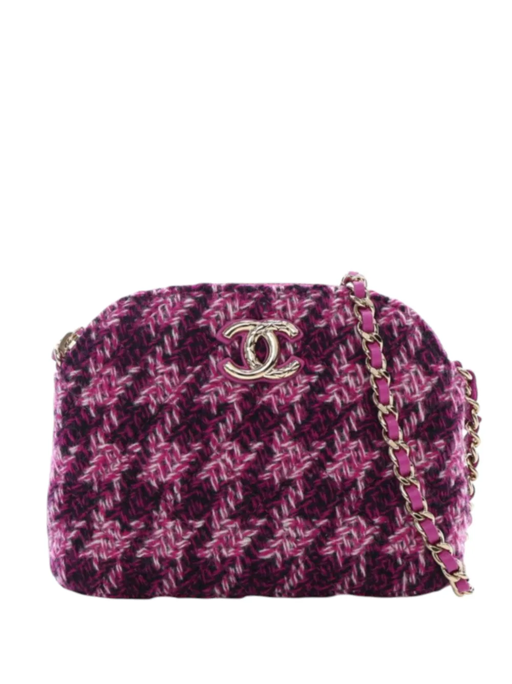 CHANEL Pre-Owned Borsa a tracolla CC in tweed con motivo pied-de-poule e catena 2021-2025 - Viola