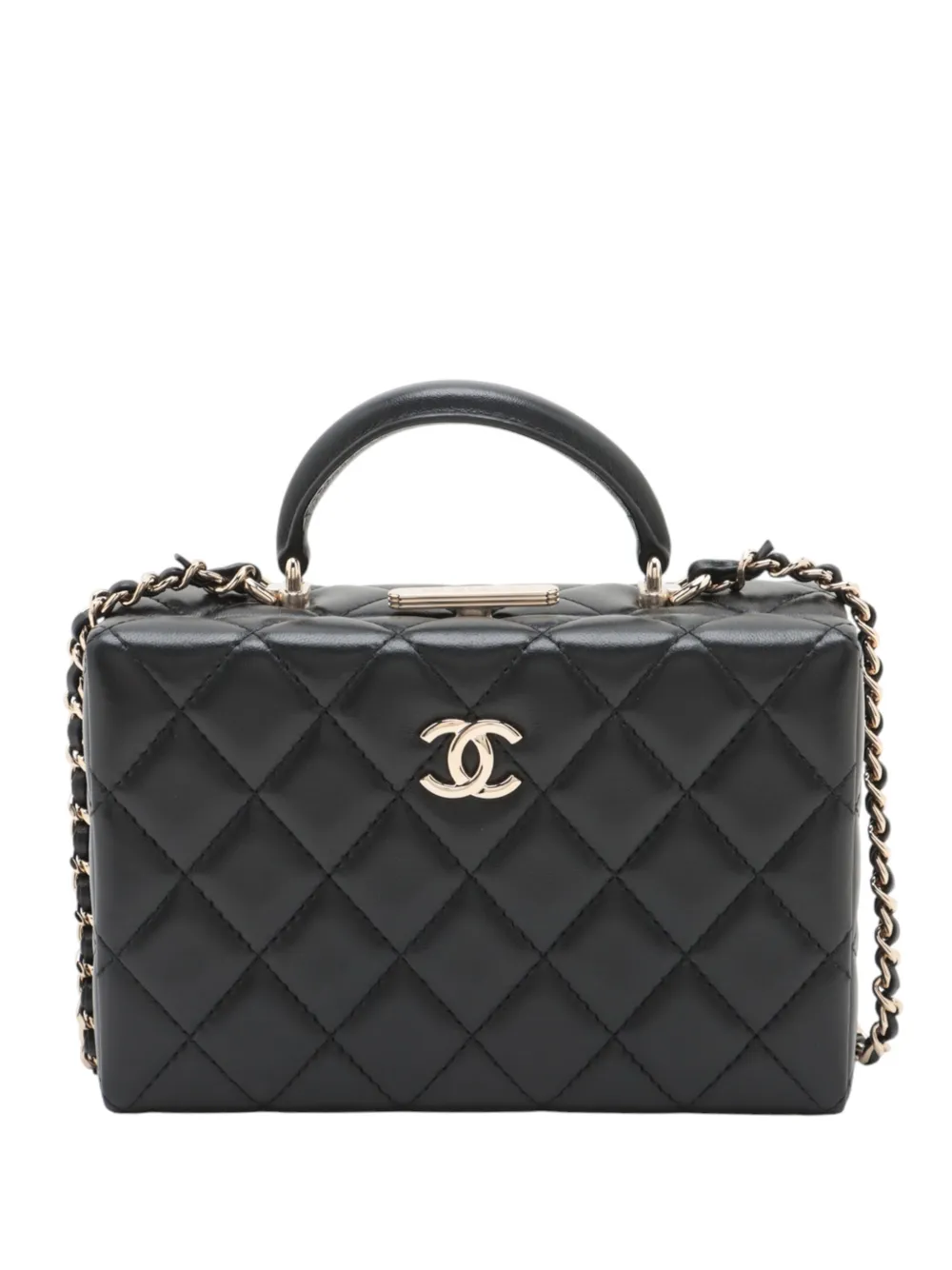 CHANEL Pre-Owned Borsa a tracolla CC in pelle di agnello trapuntata con manico 2024-2025 - Nero