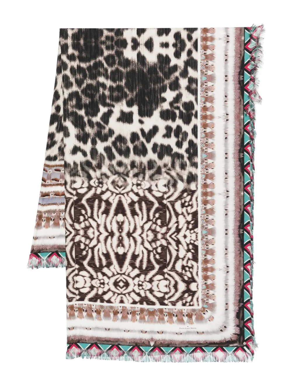 Pierre-Louis Mascia Aloeuw fringed-edge leopard-print scarf - Toni neutri
