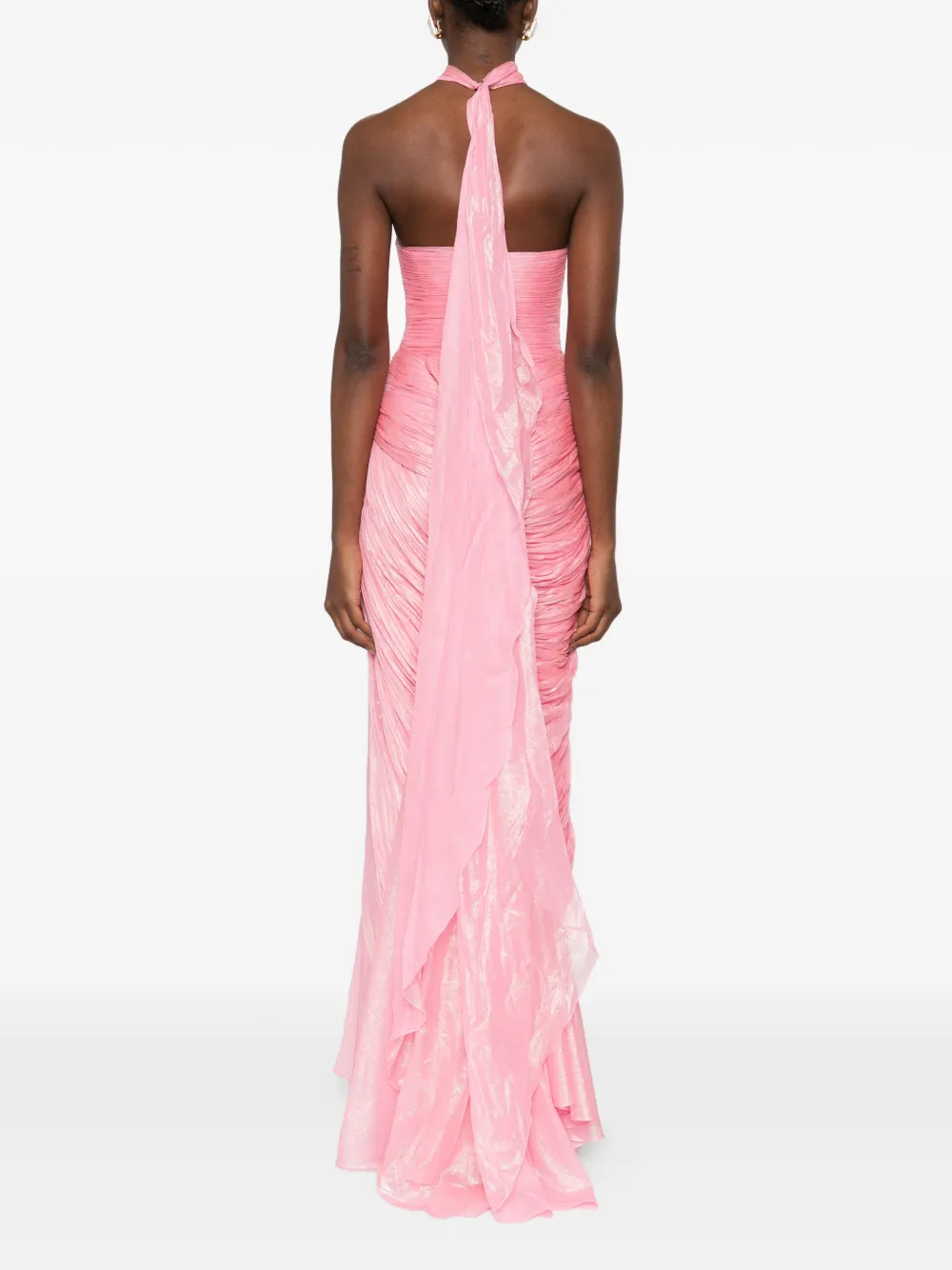 Iris Serban Luna metallic maxi-jurk met sweetheart hals Roze