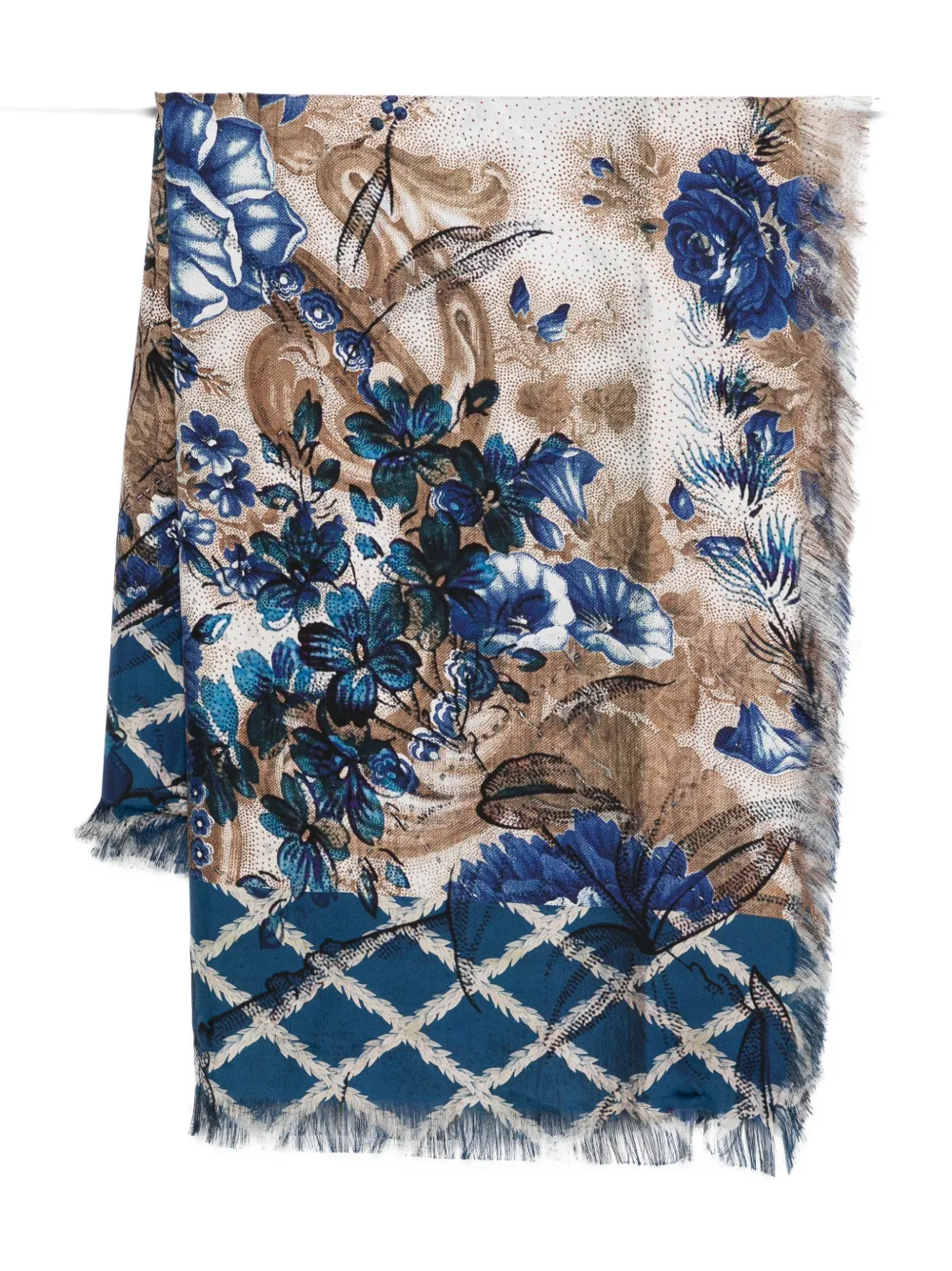 Pierre-Louis Mascia Aloeuw floral-print fringed-edge silk scarf - Blu