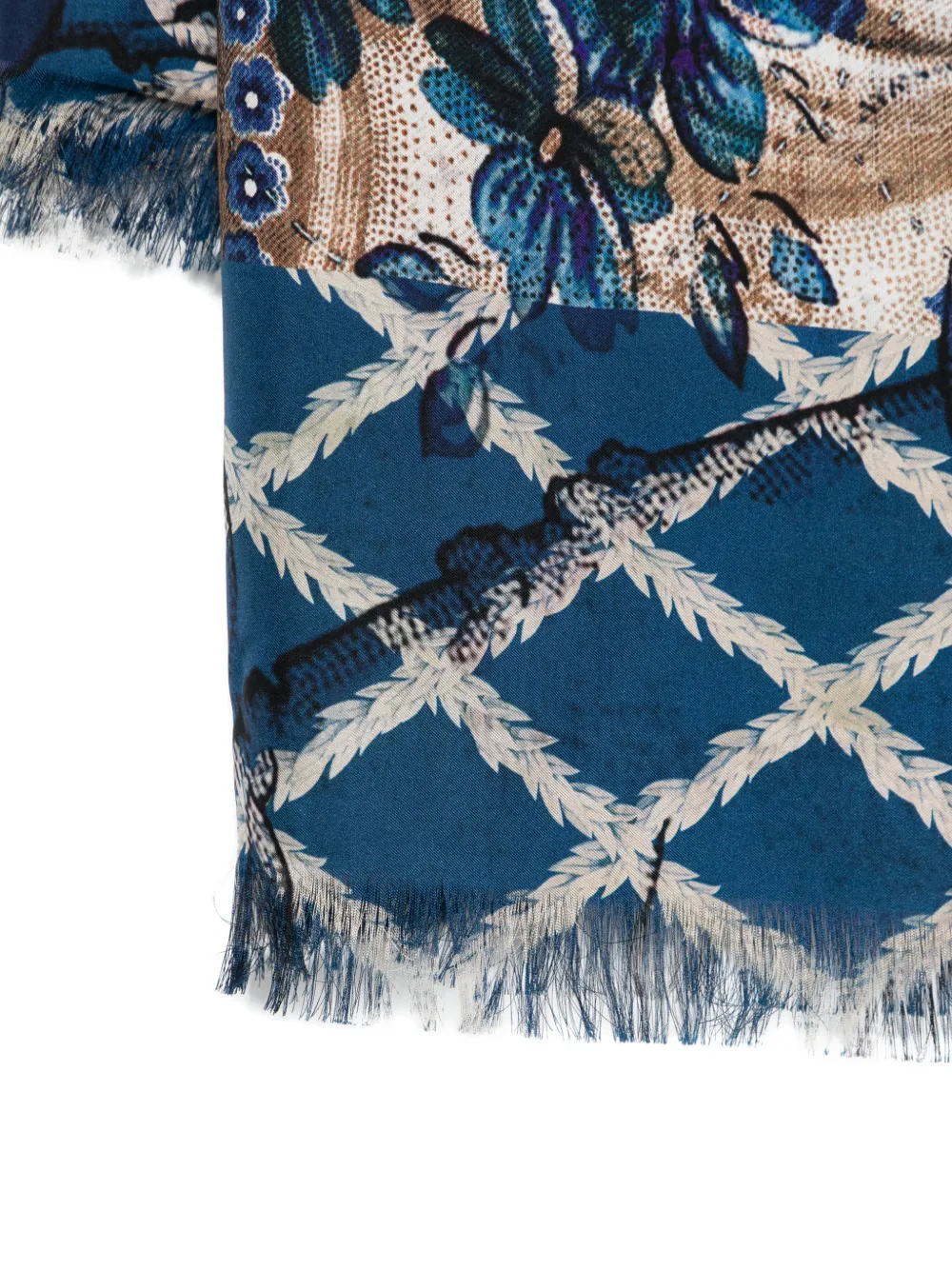 Pierre-Louis Mascia Aloeuw floral-print fringed-edge silk scarf - Blauw
