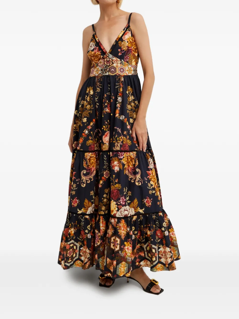 Camilla floral print V-neck dress - Zwart