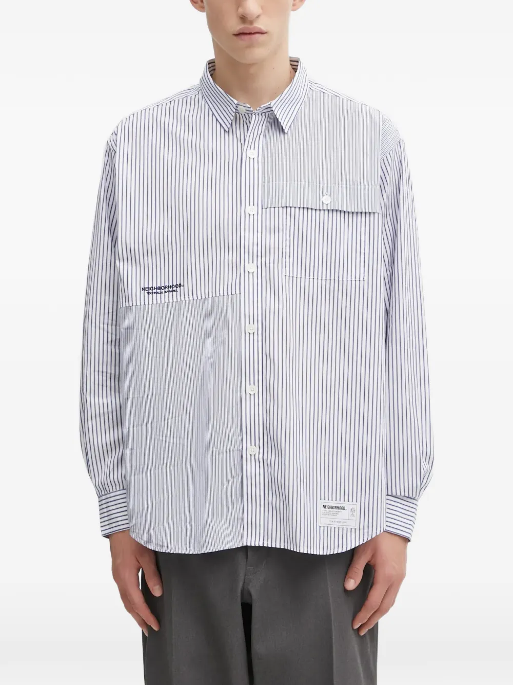 Neighborhood striped-pattern logo-patch shirt - Blu
