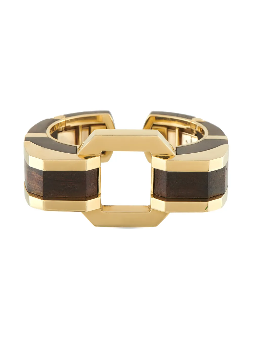 Click to view more detailed imagery on our partner's website Pre-owned David Webb Cocobolo Wood Geometric Cuff Bracelet In Gold