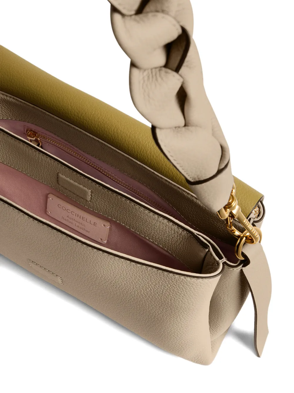 Coccinelle Kleine Boheme schoudertas met gevlochten handvat Beige
