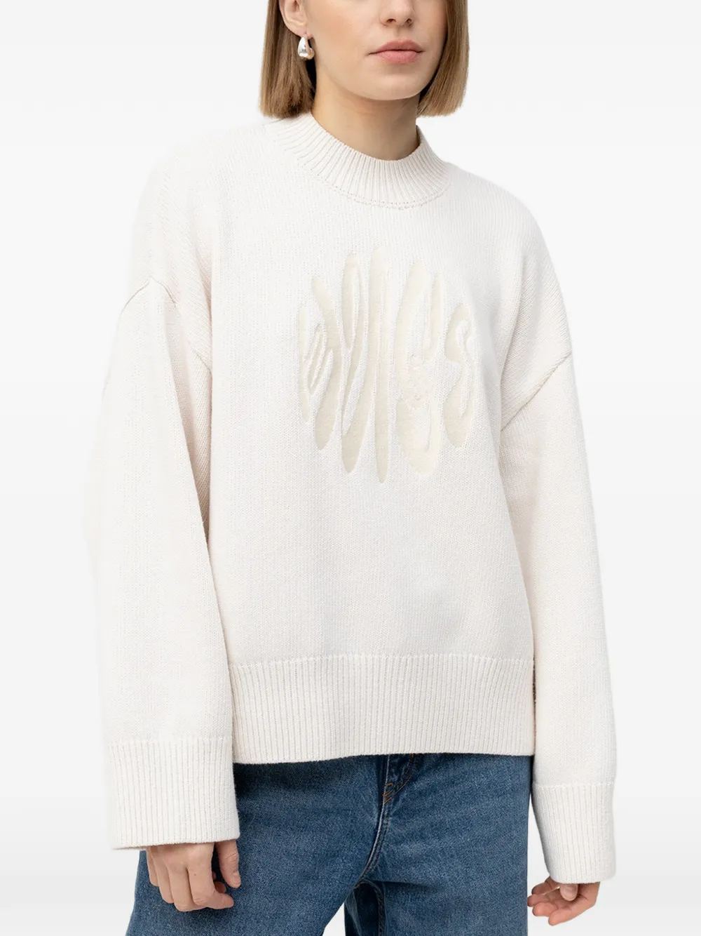 Hugo Boss Embroidered Crew-neck Sweater In Metallic