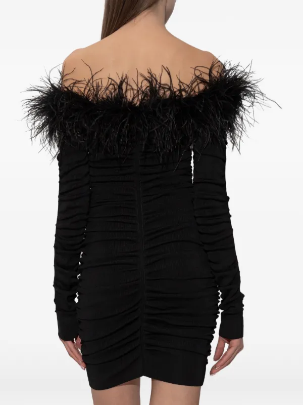 knee length dresses for ladies SELF-PORTRAIT Feather-trimmed bouclé minidress – Petite Chérie main image 1