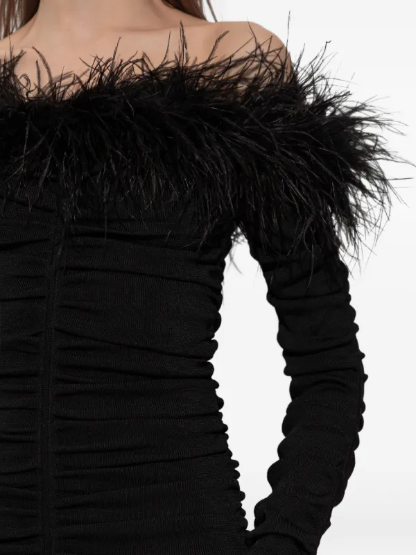knee length dresses for ladies Self-Portrait - Black Feather Viscose Knit Mini Dress
