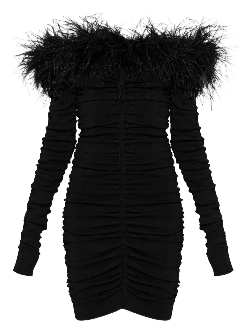 Self-Portrait feather ruched mini dress - Nero