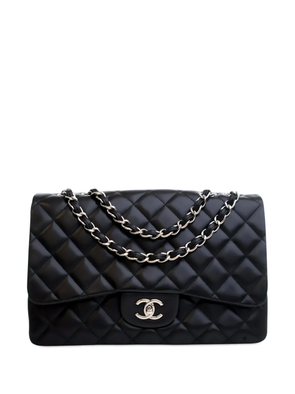 CHANEL Pre-Owned Borsa a spalla Classic Jumbo in pelle di agnello con battente singolo 2009-2010 - Nero