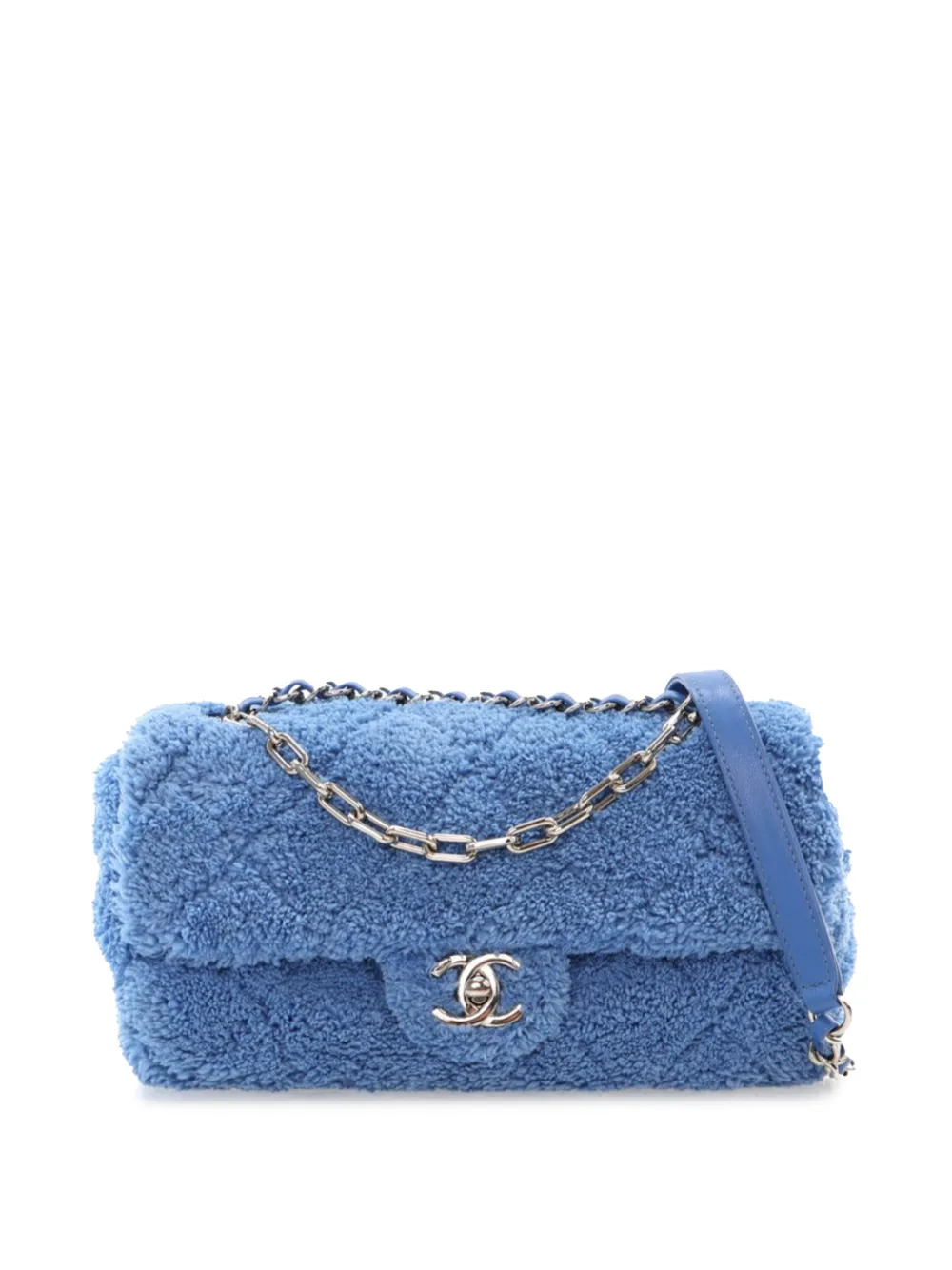 Pre-owned Chanel 2019 Medium Quilted Terry Cloth Coco Beach Flap Crossbody Bag In Blue