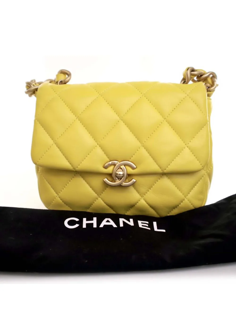 CHANEL Pre-owned 2021-2025 Mini Quilted Lambskin Candy Chain Flap Crossbody Bag In Yellow