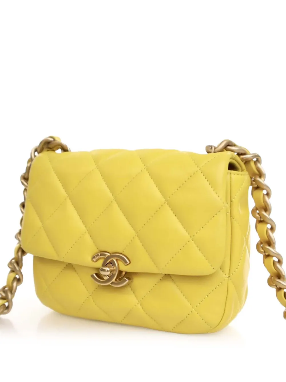 CHANEL Pre-owned 2021-2025 Mini Quilted Lambskin Candy Chain Flap Crossbody Bag In Yellow