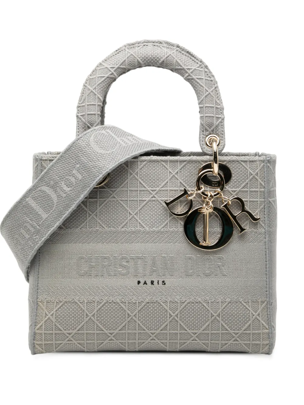 Christian Dior Pre-Owned Borsa a tracolla Lady D-Lite media in tela con motivo Cannage 2020 - Grigio