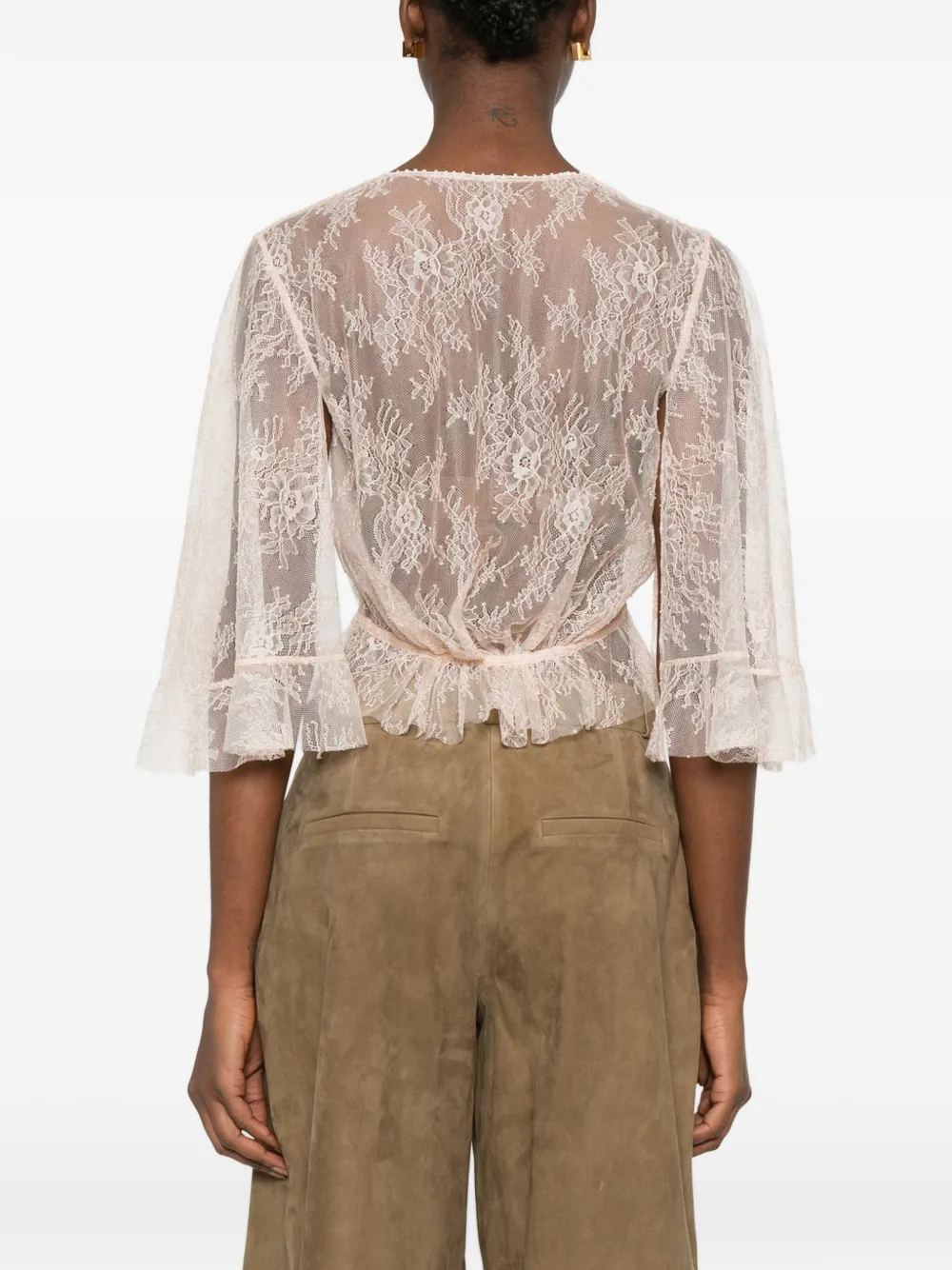 Alberta Ferretti Top met ruches en kant Roze