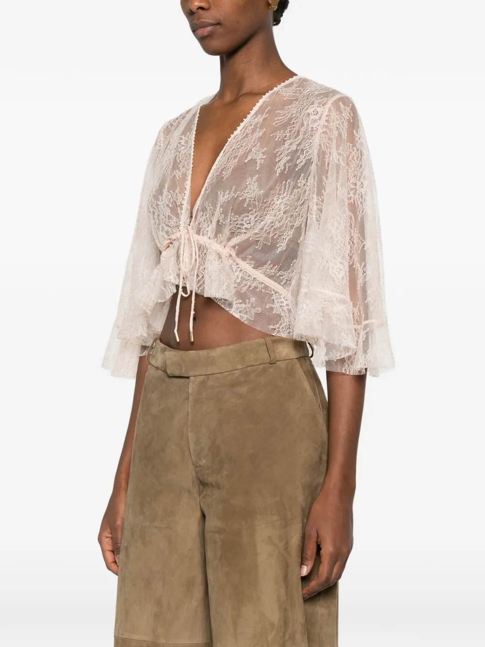 Alberta Ferretti Top met ruches en kant Roze