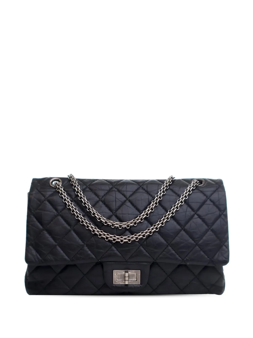CHANEL Pre-Owned Borsa a spalla Reissue 2.55 Double Flap 227 in pelle di vitello con effetto invecchiato 2009-2010 - Nero