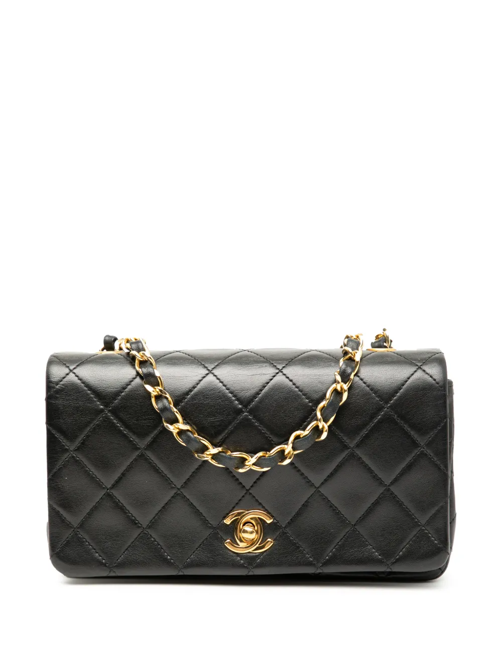 Pre-owned Chanel 1989-1991 Mini Cc Quilted Lambskin Full Flap Crossbody Bag In Black