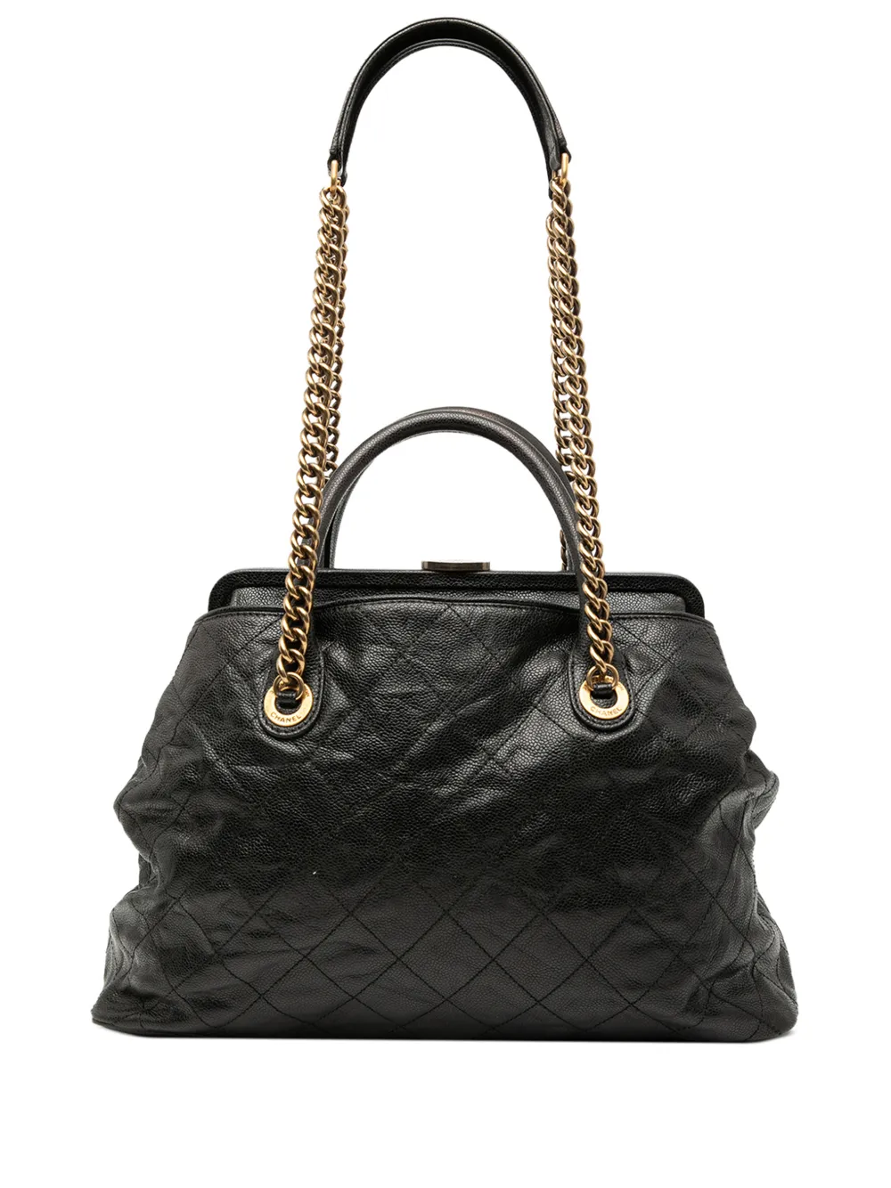 CHANEL Pre-Owned 2012 Quilted Glazed Caviar Frame Tote satchel - Black