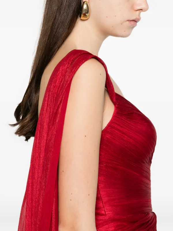 Iris Serban Clarice asymmetric-sleeve Draped Maxi Dress | Red | FARFETCH AZ