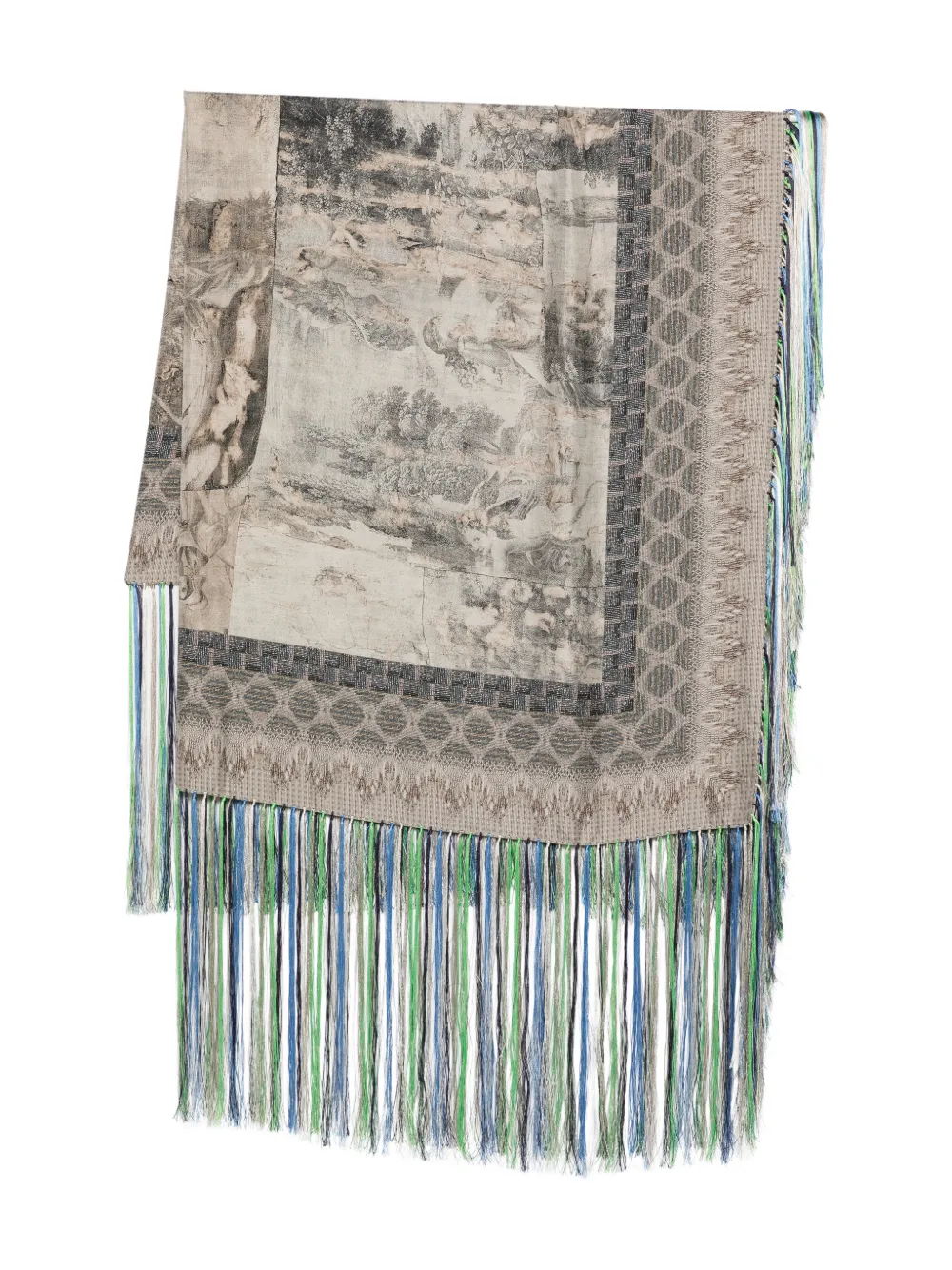 Pierre-Louis Mascia Aloeuw printed fringe-edge scarf - Grau