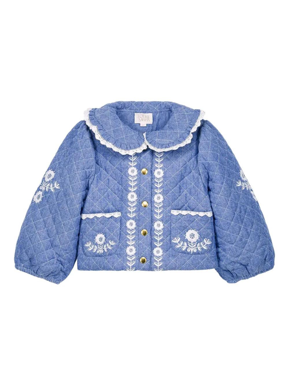 LOUISE MISHA KIDS Jouliana lace-trim quilted jacket - Blu