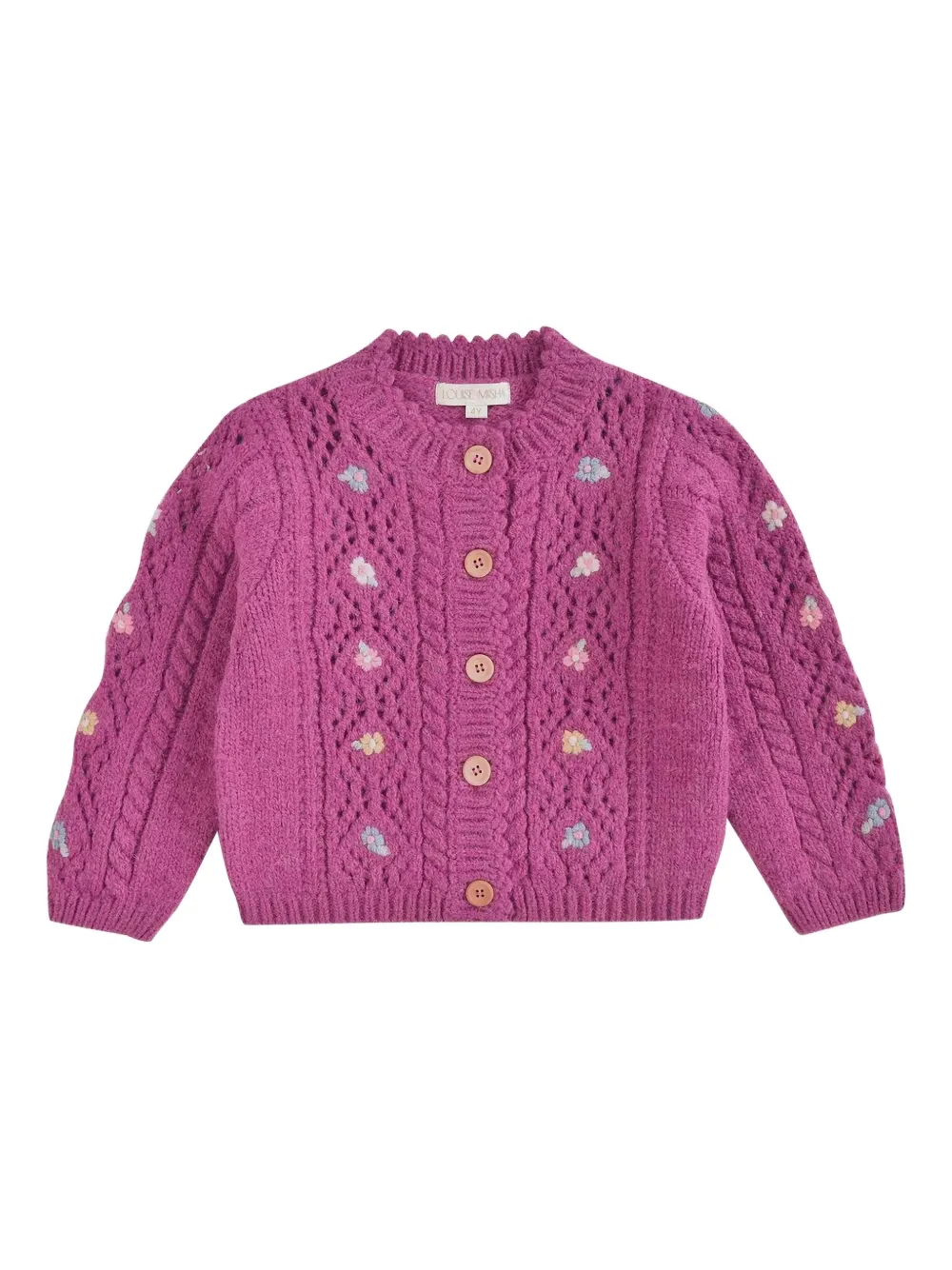 LOUISE MISHA KIDS Monlya flower-embroidered button-fastening cardigan - Viola