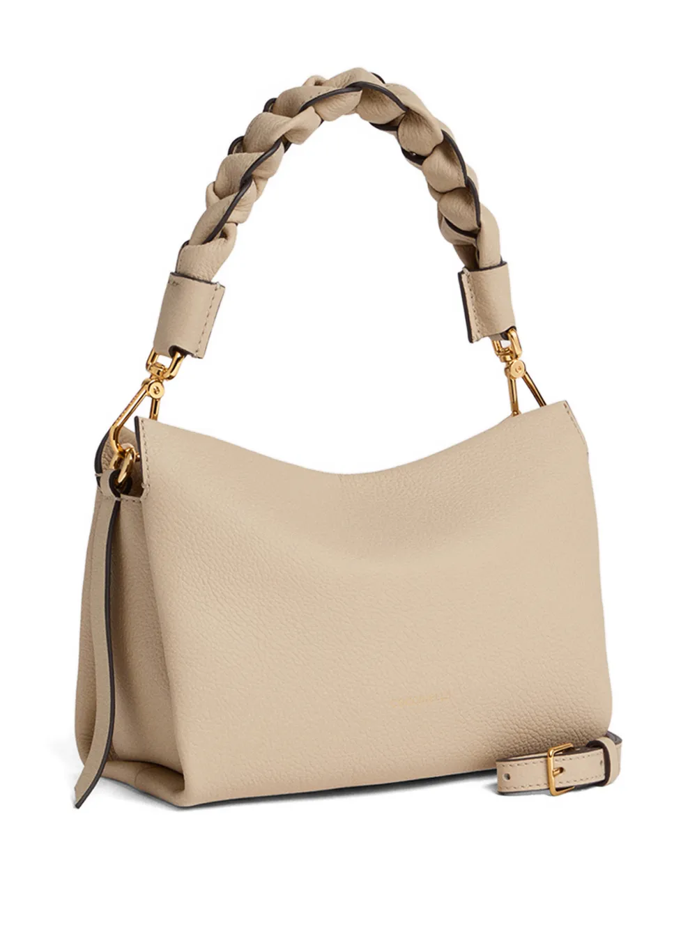 Coccinelle Kleine Boheme schoudertas met gevlochten handvat - Beige