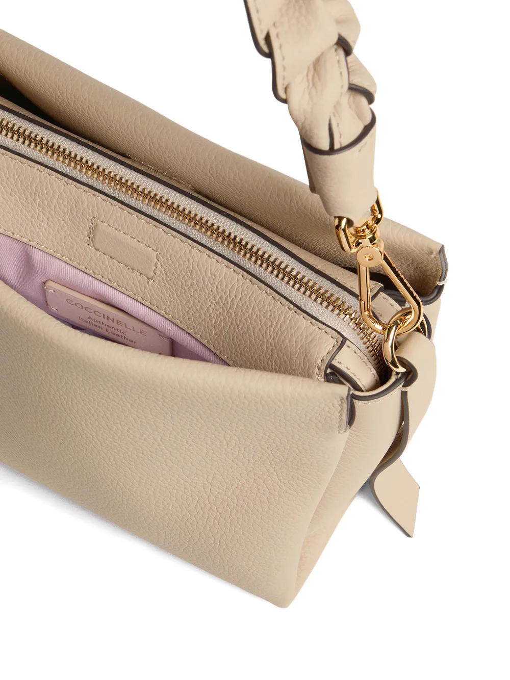 Coccinelle Kleine Boheme schoudertas met gevlochten handvat Beige