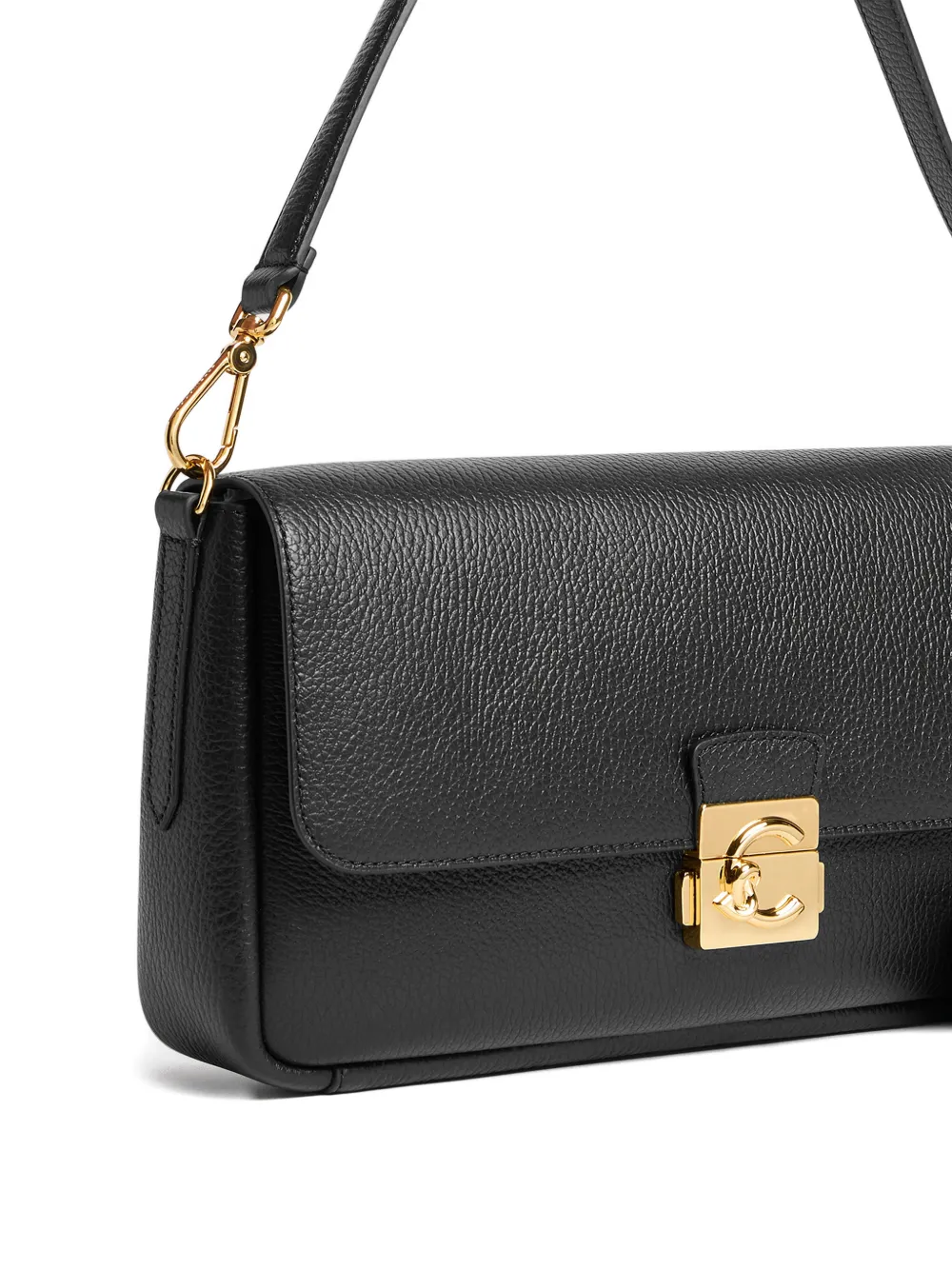 Coccinelle Large C-me Lock Turnlock Shoulder Bag In Black