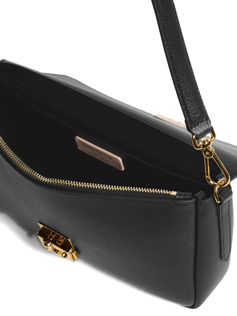 Coccinelle Large C-me Lock Turnlock Shoulder Bag In Black